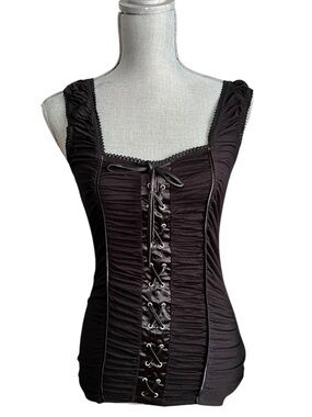 Y2K Guess Ruched Corset Style Black Tank
